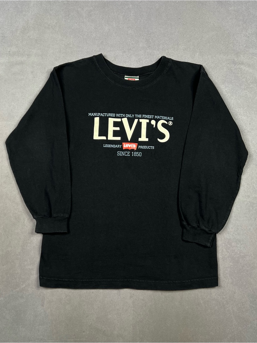 Vintage Levi's Black Long Sleeve Tee with Cream Logo and Red Tab
